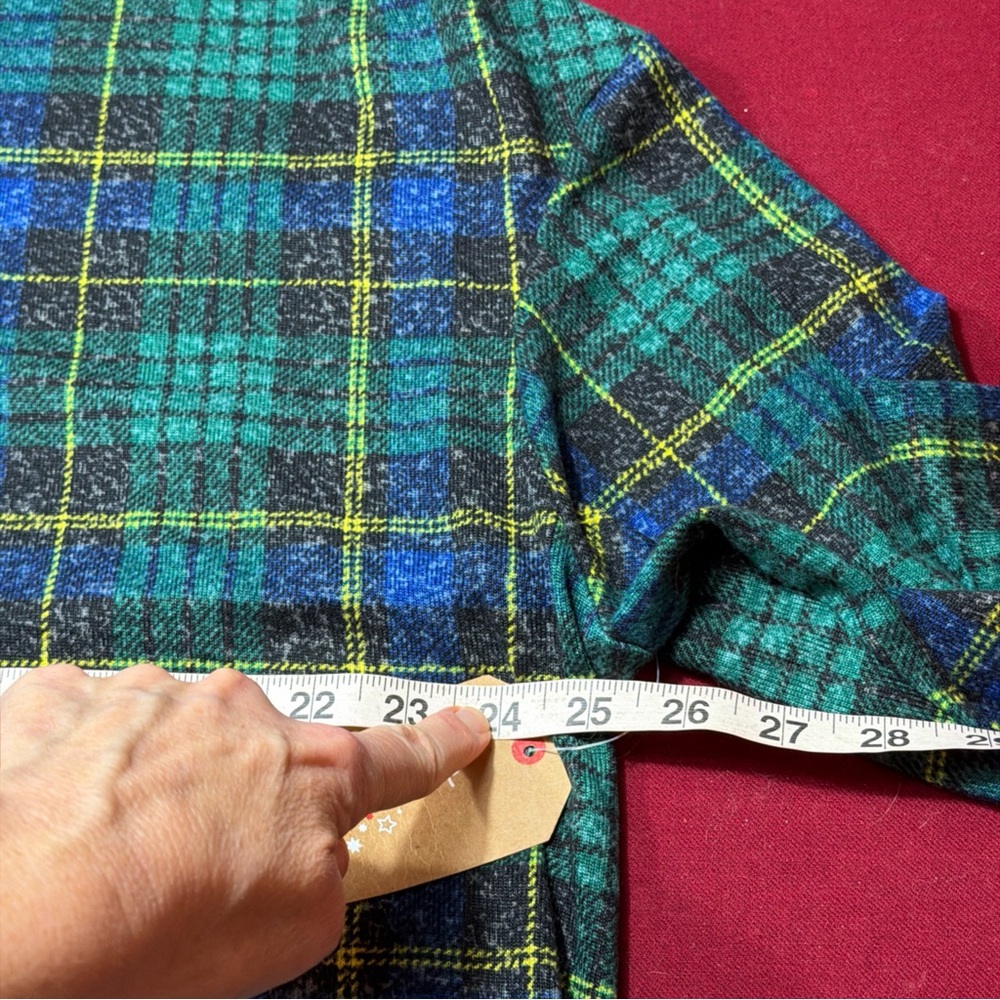 GREEN BLACK YELLOW wide PLAID HOODIE NEW sweater Cozy Vibes Tunic Women’s  2xl - Picture 6 of 12